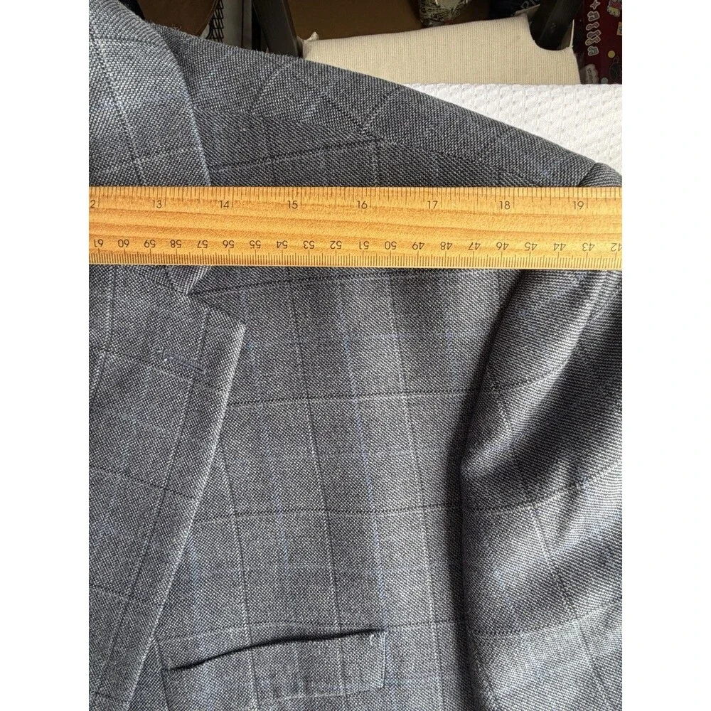 Lauren Ralph Lauren Jacket Mens 46 R Gray Plaid Wool Silk Blazer Business